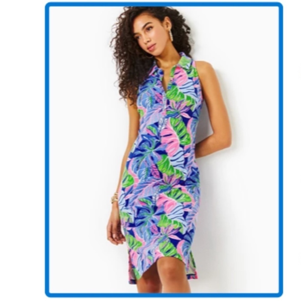 Lilly Pulitzer Reema sleeveless polo dress in blue grotto beleaf in yourself NWT